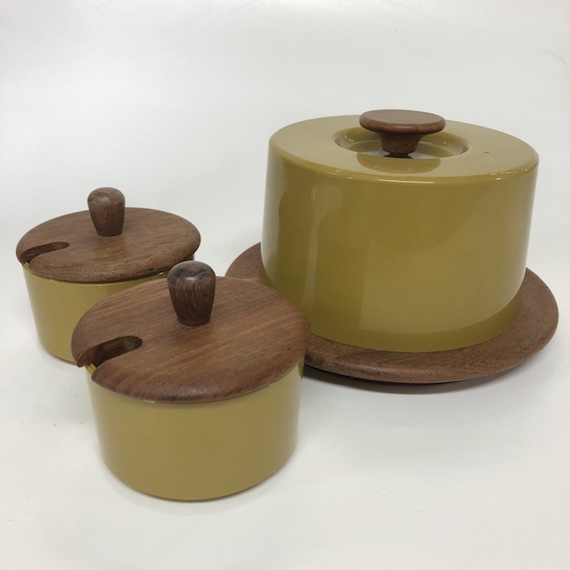 CONDIMENT SET, 1960s Olive Green and Teak